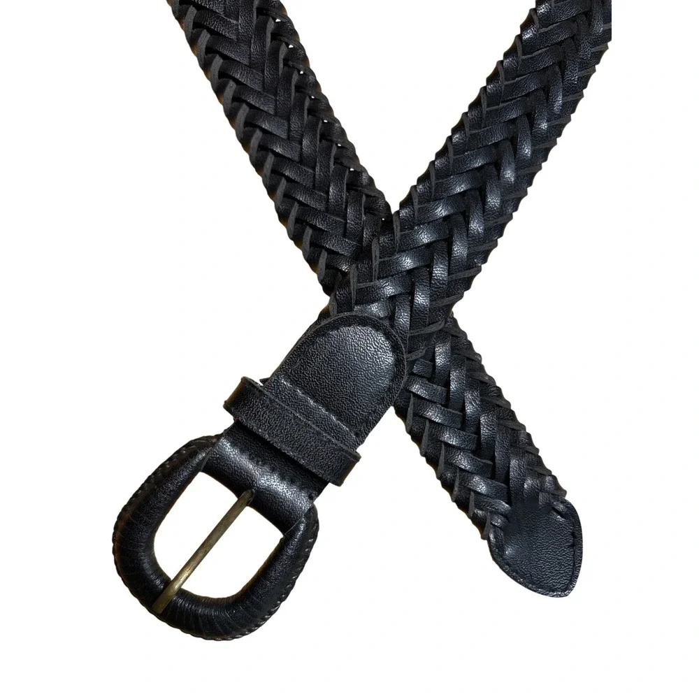 Covered Buckle‎ Braided Leather Belt Black Size 34